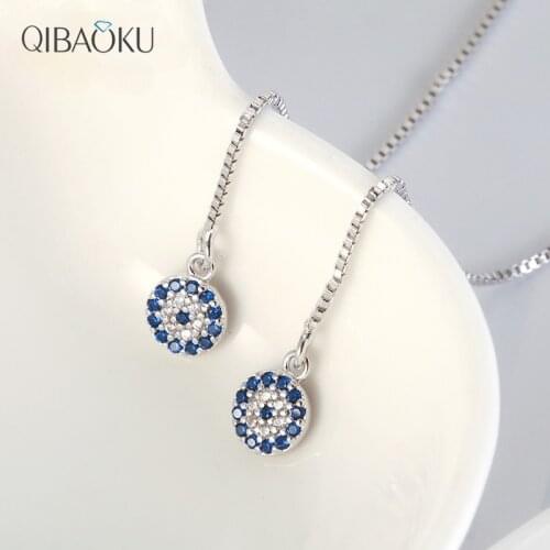 925 Sterling Silver Long Chain Earrings Blue Evil Eyes Pendant Earrings Cubic Zircon Tassel Perforation Women Ear Jewelry