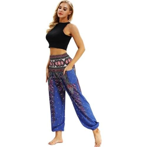Women Summer Yoga Pants Thailand Nepal Travel High Waist Slim Wide Leg Loose Sports Pants For Gym Yoga