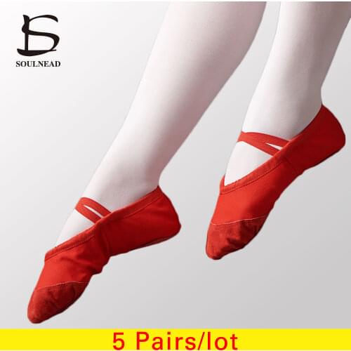 5pairs Ballet Shoes Women Ballet Dance Slippers Kids Womens Ballet Dancing Shoes For Girls Black/Pink/Red/White Child Pointe Sh