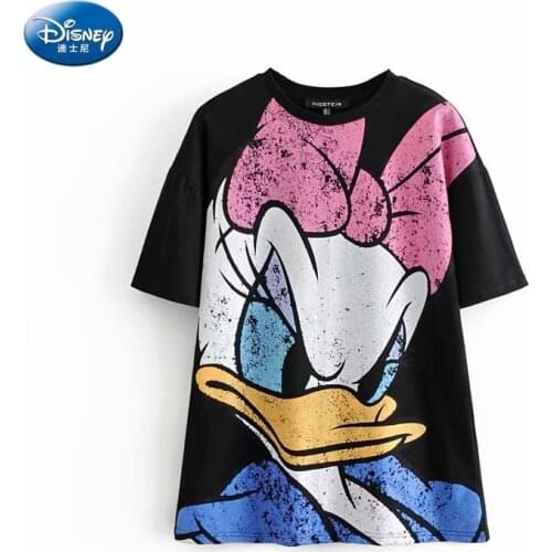 Disney Cartoon Daisy Shirts for Women Print Round Neck Short-sleeved Women Fashion Clothing Graphic T-Shirts Harajuku Kawaii