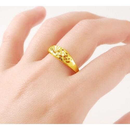 Fashion Jewelry Real 24K Gold Color Rings Vintage Pattern Gold Fillded Rings for Women Size 7/8/9/10 Girls Party Jewelry Gift