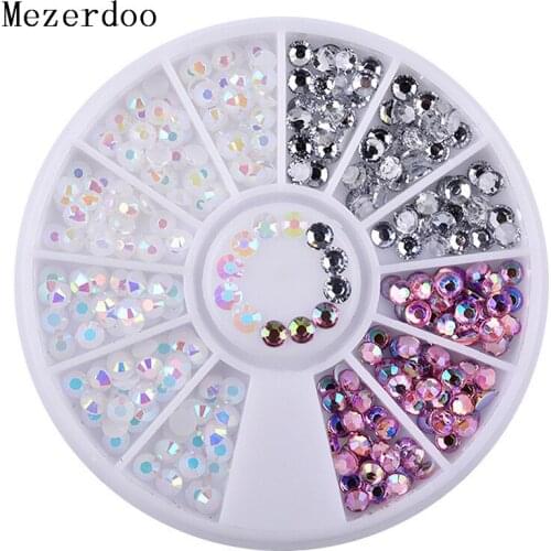 1 Box Laser Crystal AB Rhinestone for Nails Flat Back Nail Charm Wheel Round Gem 3D Nail Art Decoration DIY Manicure Supplies