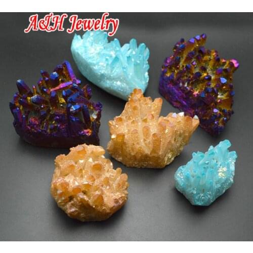 5pcs Free Size Natural Rock Drusy Crystal Specimen Blue Rainbow Orange Titanium Plated Pendant