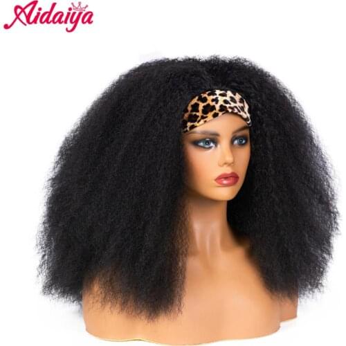 Aidaiya Yaki Straight Headband Wig Afro Kinky Curly Headband Wigs for Women Synthetic Hair Wigs Wrap Hair Style High Tempreture