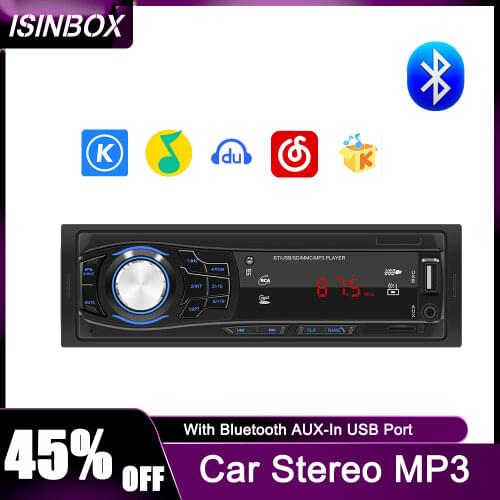 ISINBOX Car Stereo Car Stereo MP3 Player With Bluetooth AUX-In USB Port FM Radio Receiver In-Dash Head Unit Car Radio SWM-1428