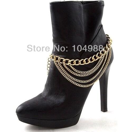 FREE SHIPPING 2014 STYLE AK-01 WOMEN FASHION GOLD COLOUR METAL CHAIN FOUR LAYERS ANKLE CHAIN BOOTS SHORT CHAIN JEWELRY