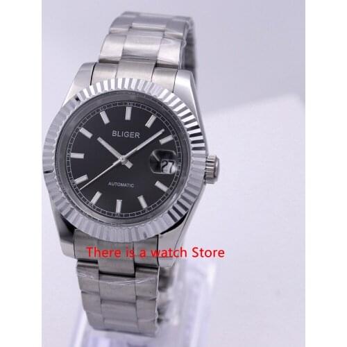 Bliger 40mm Automatic Mechanical Men Watch Luxury Calendar Luminous Waterproof Sapphire Glass Stainless Steel Case Mens Watch