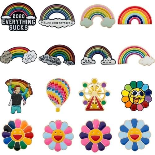 Rainbow Brooch Pin 2020 Everything Sucks Enamel Pin Helium Balloon/Ferris Wheel/Sunflower Brooches&Pins Fashion Jewelry Gift