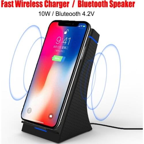 3 In 1 Fast Wireless Charger with Bluetooth Speaker Phone Docking Stand Holder HandsFree Calling Loudspeaker for All Qi-Enabled