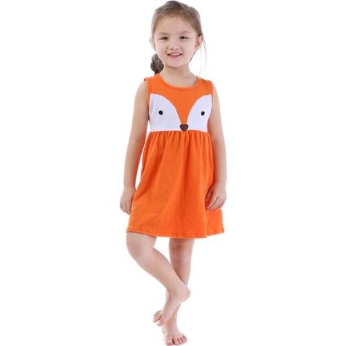 Kaiya Angel 2018 Children Spring Summer Fox Orange Cute Cotton Party and Wedding Dresses Fashion kids Baby Pirncess Clothing