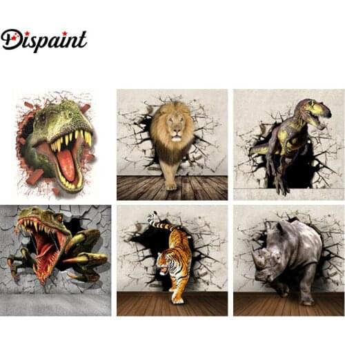 Dispaint Diamond Painting "Animal breaking wall" Cross Stitch Custom Photo Diamond Embroidery Square Round Drill Home Decor