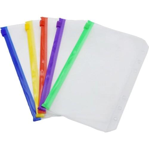 5PCS Binder Pockets A5 A6 Size 6 Holes Zipper Binder Pouch Folders for Notebook Binder Loose Leaf Bags Clear PVC Document Bag