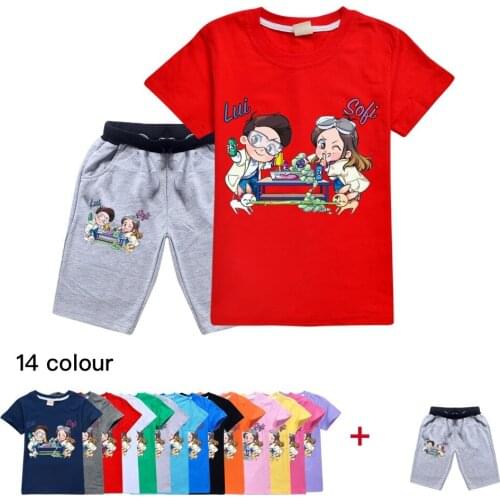 New Boys Girl Clothes Set Cartoon Me Contro Te Printed Kids Short Tshirt + Pants 2PCS Fashion Children Clothes Suit