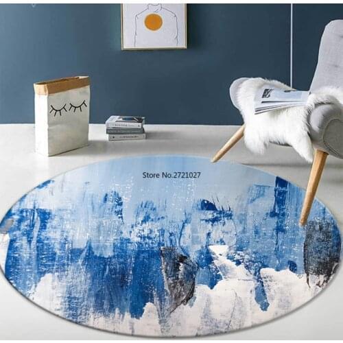Nordic Blue and White Glacier Round Living Room Carpet Modern Decorative Carpet Non-slip Bathroom Non-slip Mat Floor Mat