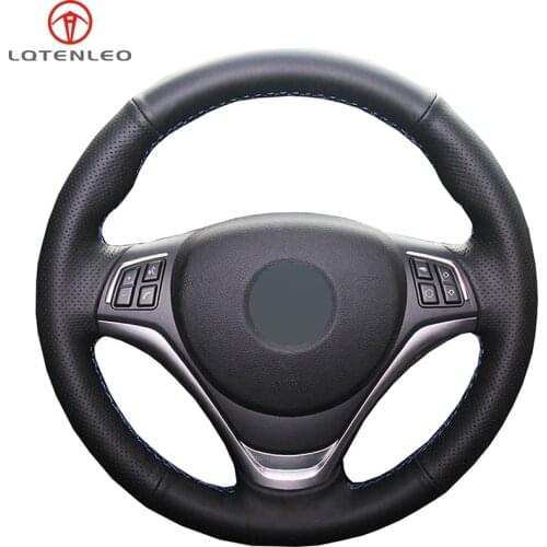 LQTENLEO Black Genuine Leather DIY Hand-stitched Car Steering Wheel Cover for BMW X1 E84 2012-2015