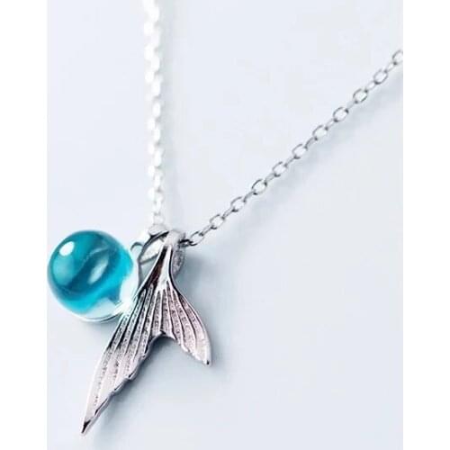925 Sterling Silver Crystal Ball Mermaid Tail Charm Necklace Pendant Christmas Jewelry For Women Wedding Choker dz560