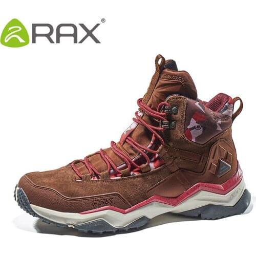 RAX Men Hiking Shoes Antiskid Mountain Climbing Sneakers Women Breathable Geuine Leather Lightweight Trekking Outdoor Shoes Men