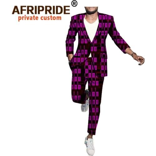 Men`s Business Suit African Print One Button Jacket+Pants Slim Fit Formal Suits Coats Blazer Dashiki AFRIPRIDE A1816001