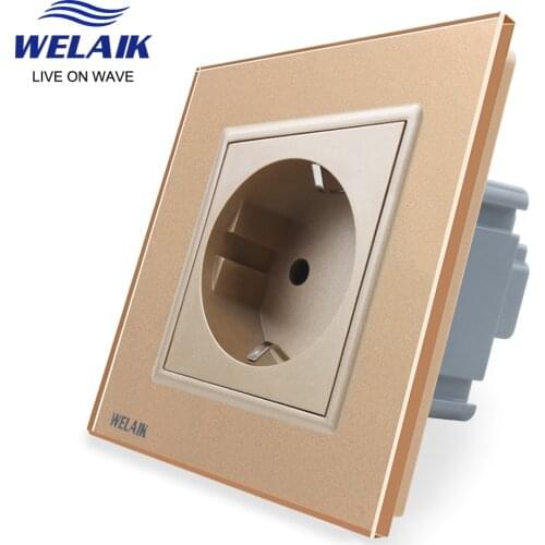 WELAIK EU Crystal-Glass-Panel Wall-Socket Gold Standard-Power Socket-Wall-Power-Socket AC110~250V 16A A18EG