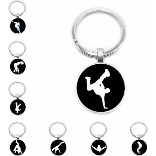 2019 New Hot Men and Women Children Hip-hop Posture Action Glass Cabochon Keychain Fashion Car Key Ring Pendant Jewelry Gift