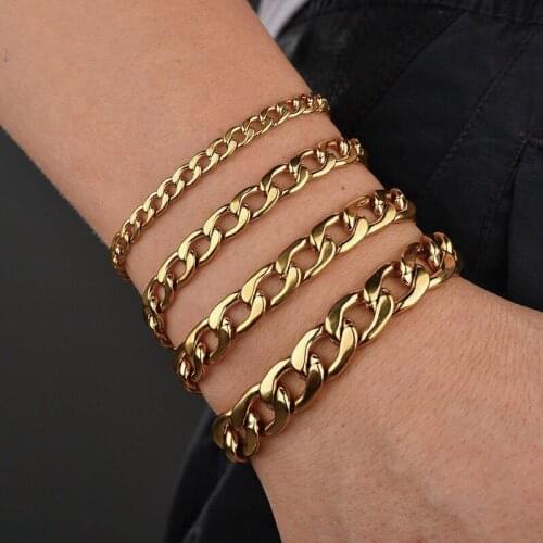 Wholesale Jewelry -- 22cm Titanium steel Gold Color Chain Figaro 1:1 Bracelets Jewelry For Men No Fade Different Size