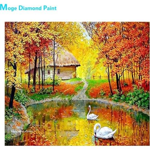 Autumn Forest Park Fallen Leaves Scenic Diamond Painting Oil Round Full Drill Nouveaute DIY Mosaic Embroidery 5D Cross Stitch