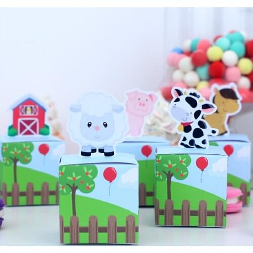 Farm Gift Boxes Candy Bags Animals Party Supplies Treat Box Baby Shower Decoration Sheep Pig Cow Farm House Kids Birthday Decor