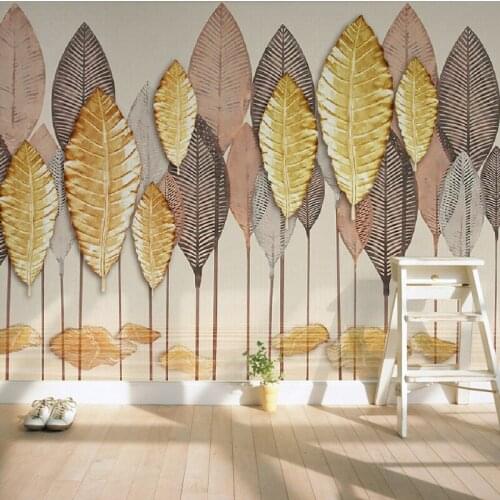 Custom 3D Embossed Wallpaper Murals Golden Leaves Modern Art Wall Painting Bedroom Living Room TV Background Photo Wall Covering