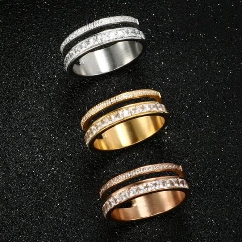 Luxury Rhinestones Rings For Women Men Stainless Steel Simple CZ Crystals Party Elegant Engagement Wedding Finger Jewelry Gifts