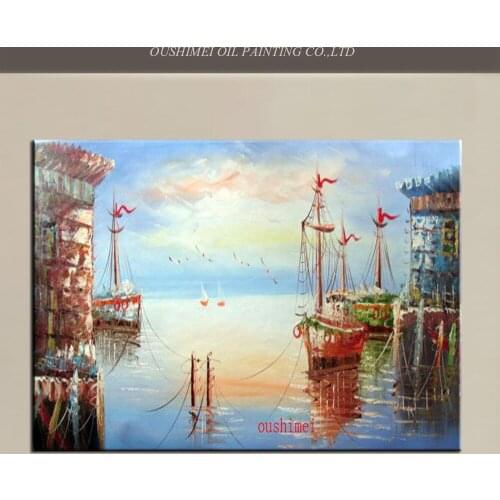 Hand Painted Wall Painting Home Decorative Sea Boat Oil Painting Seascape Pictures Living Room Decor Landscape For Bedroom