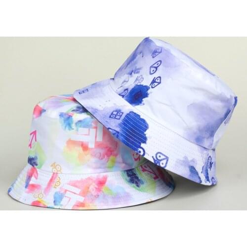 Lnk Painting Splash-ink Fisherman Hat Shade Art Basin Hat Small Fresh Couples Shade Hat Casual Wind Travel Hat