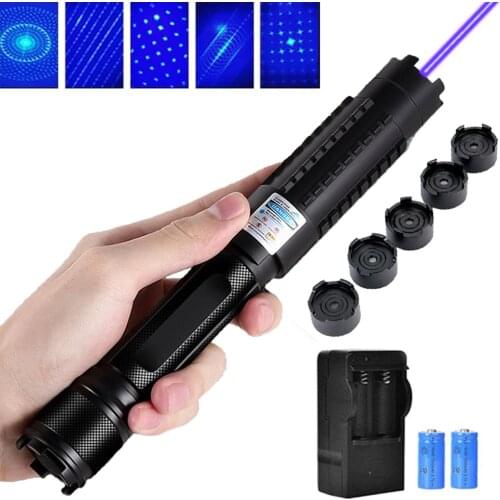 Adjustable Focus Blue Laser Pointer 450nm High Power 2w 5000m Blue LED Torch Lazer pen Long Range Burning Cigarette