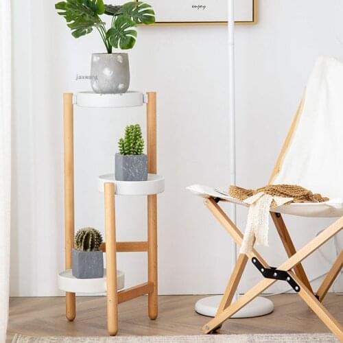 Nordic Solid Wood Bedroom Garden Flower Pot Rack Indoor Balcony Living Room Floor Type Plant Shelf Hotel Lobby Cafe Plant Stands