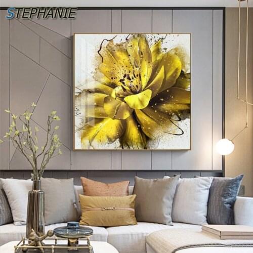 Modern Yellow Romantic Blue Flower Canvas Art Fashion Wall Picture for Living Room Entrance Painting Abstract Prints and Posters