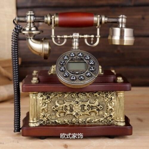 Special offer European antique wood rope telephone landline retro fashion with CID Home Furnishing decoration Rotate Dial number
