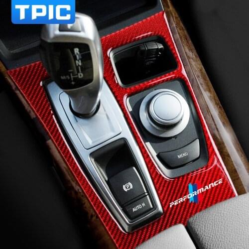 TPIC Carbon Fiber Gear Shift Panel Cover Trim Car Sticker M performance For BMW X5 X6 E70 E71 2009-2013 Interior Decoration