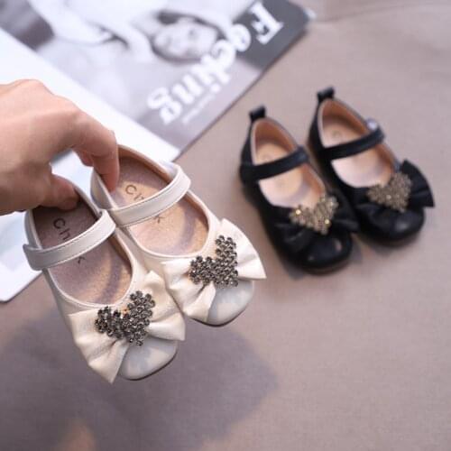 2021 Spring Autumn Girls Black PU Leather Travel Shoes Sweet Princess Shoes Baby Girls Treasure Korean Bow Fashion Soft Sole