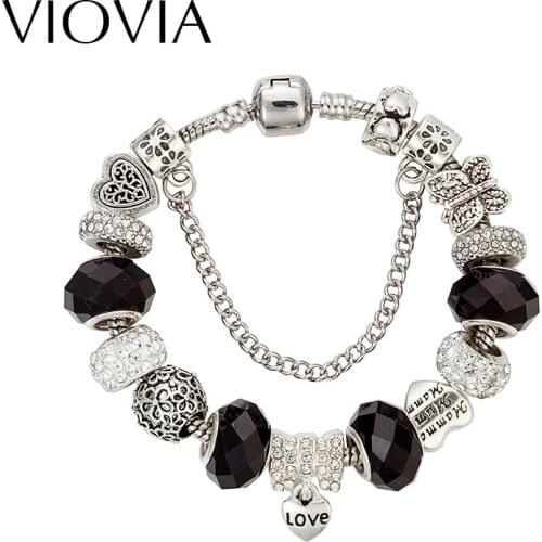 VIOVIA Fashion Heart Charms Bracelet & Bangle For Women DIY Crystal Beads Fit Original Bracelets Women Pulseira Jewelry B16119