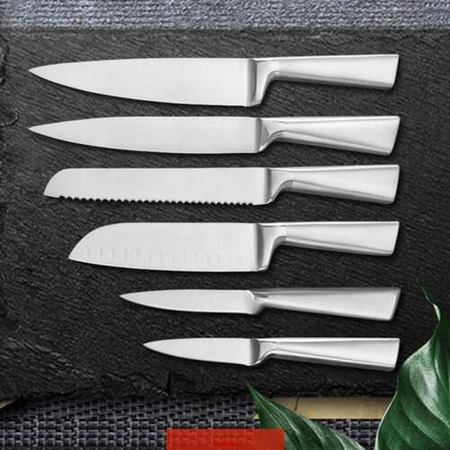 XYj 6pcs Kitchen Stainless Steel Knife Set 8'' Knife Storage Holder Chef Bread Slicing Santoku Utility Paring Knives Tools