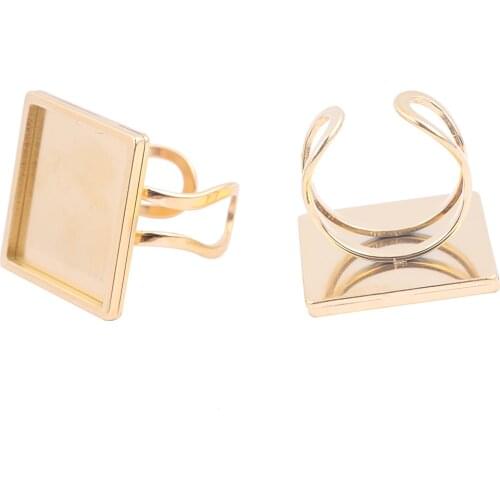 10pcs Stainless Steel 12mm 20mm Square Cabochon Ring Bezel Setting Blanks gold plated Diy Bases For Rings Jewelry Making