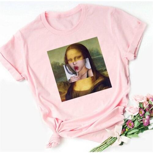 Funny Mona Lisa Aesthetic T Shirt Women Ullzang Vintage Graphic T-shirt Cartoon 90s Girls Tshirt Korean Top Tees Female Clothes