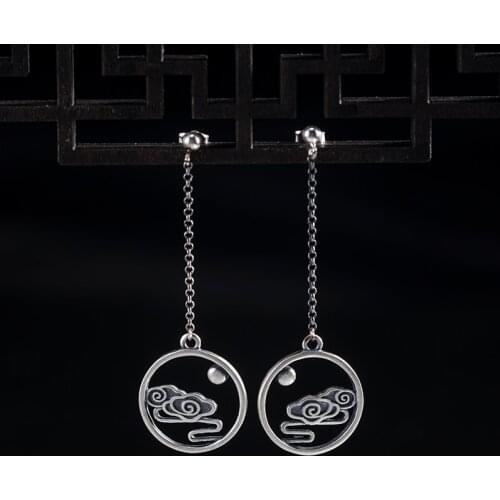 VLA 925 Silver Retro Temperament Long Cloud Earrings Womens Chinese Style Sunrise Earrings Jewelry Wholesale