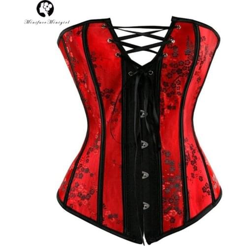 Women 12 Steel Boned Corset Tops Sexy Red Lace Up Overbust Bustier to Wear Out Waist Trainer Firm Control Shaping Body Corsets