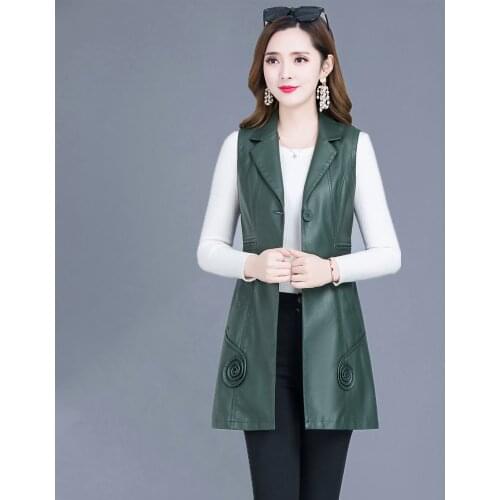 Womens Leather Vest autumn 2021 New Fashion Slim PU Leather Slessless Jacket