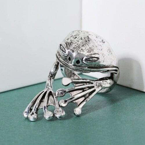Bohemian Retro Exaggerated Frog Ring Opening Adjustable Animal Ring Womens Fashion Personality Hip Hop Jewelry Birthday Gift