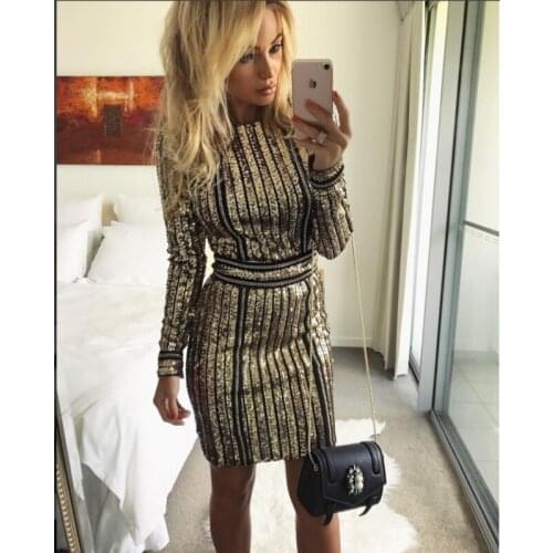 European design fashion womens party club shinny gold paillette sequined chain patchwork bodycon pencil dress short vestidos