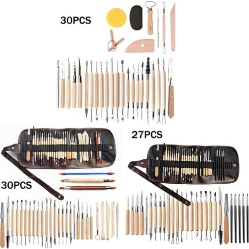 30PCS Pottery Clay Tool Set DIY Ceramic Art Silicone Indentation Pen Carving Knife Ceramics Clay Sculpture Carving Polymer Tool