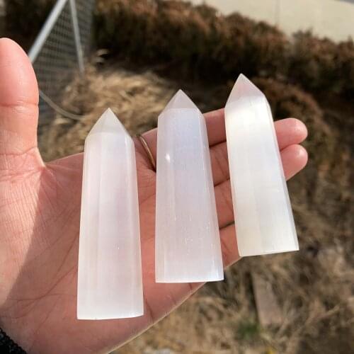 1pcs Healing Crystals Stones Natural White Gypsum Point Selenite Tower Crystal Tower For Decoration