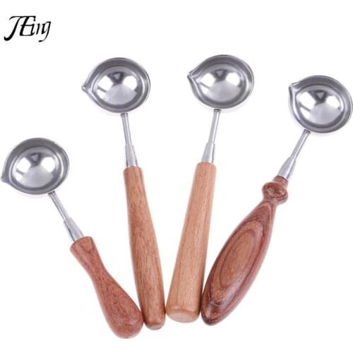 1pcs Anti-Hot Sealing Wax Spoon Wood Handle Retro Wax Stamping Spoons Invitation Cards Decorative Stamps Craft