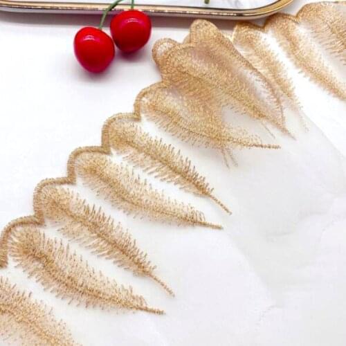 1yard Width:12.8cm Exquisite Net Yarn Gold Thread Lace Gold Feather Mesh Yarn Embroidery Clothing Accessories (ss-2095)